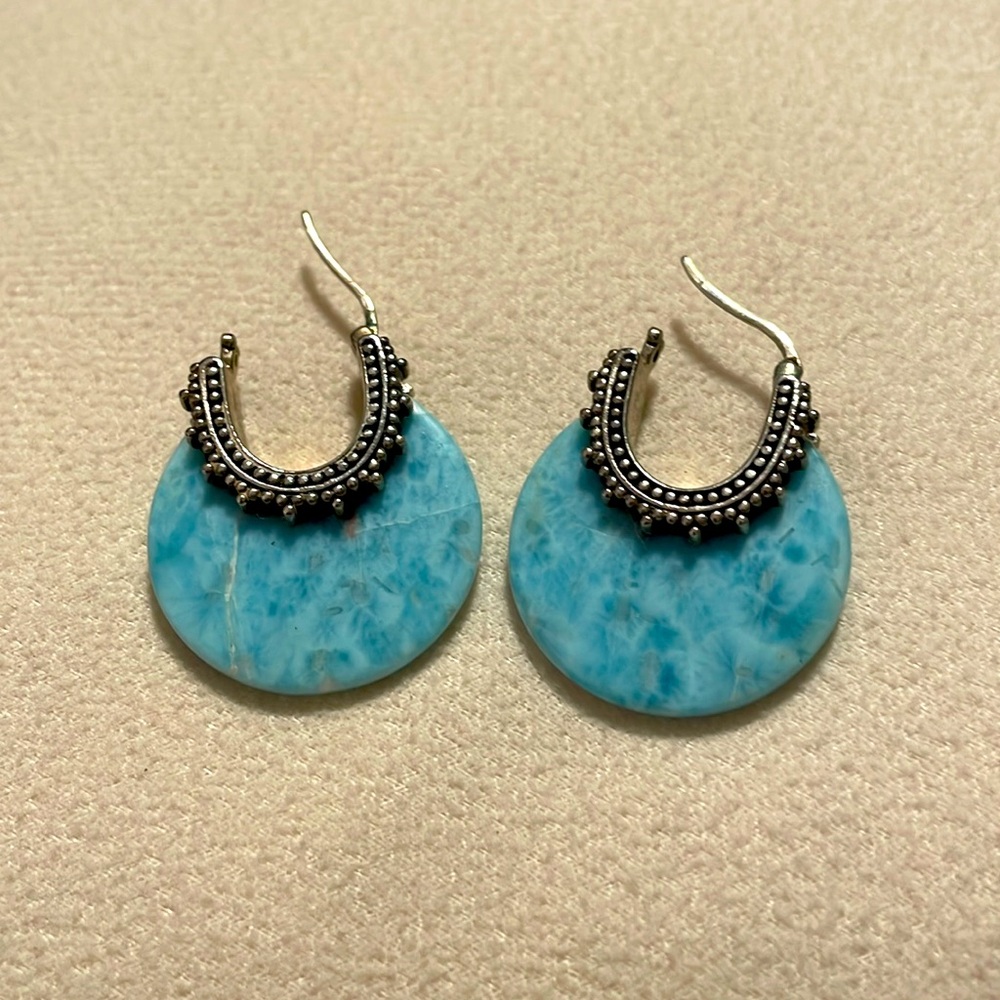 NWT JTV Sterling Silver and Larimar Hoop Earrings